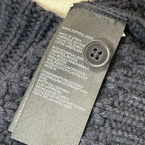 Tommy Hilfiger Waffle Chunky Knit Wool Bld Cardigan Womens L Sweater Collar Hood - Picture 11 of 11